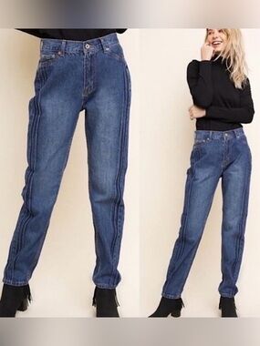 Umgee Women's Medium Blue Boyfriend Jeans with Side Seam Detail